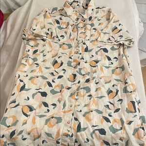 Rachel Zoe 100% Linen Button-Up Shirt in Cream, Mustard & Teal